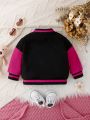 Baby Girl Letter Graphic Striped Trim Colorblock Varsity Jacket Without Tee