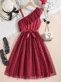 Teenage Girls' Mesh Splice Ruffle Hem Spaghetti Strap Dress