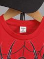 SHEIN Young Boy Spider Print Short Sleeve T-Shirt And Long Pants Set With Hat