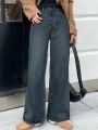 FRIFUL Solid Color Wide Leg Women's Denim Pants