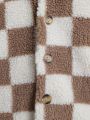 Young Boy Checkerboard Print Teddy Coat