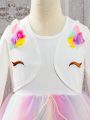 SHEIN Kids CHARMNG Little Girls' Rainbow Puffy Tulle Mesh Cake Dress, Suitable For Romantic And Gorgeous Autumn