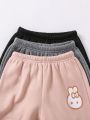 Toddler Girls' 3pcs Cute Rabbit Printed Fleece High Waist Thickened Sports Pants Set For Autumn And Winter