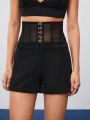 SHEIN BIZwear Women's Lace Spliced High Waisted Shorts