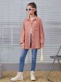 SHEIN Girls' Vintage Simple Solid Color Long Sleeve Woven Shirt For Street Fashion