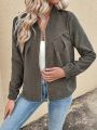 SHEIN LUNE Corduroy Baseball Collar Jacket