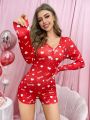 Women's Letter & Heart Printed Pajama