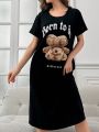 Women's Pajama Dress With Inverted Bear Design