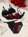 Solid Color Steel Ring Bra & T-Back Panties + Lace Steel Ring Bra & Triangle Panties Underwear Set