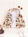Baby Girls' Spring/Summer Red Rose & Metallic Chain Print Casual Cute Jacket, Daily Wear