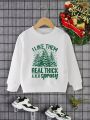 Young Boy Christmas Tree & Slogan Graphic Sweatshirt