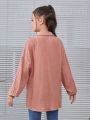 SHEIN Girls' Vintage Simple Solid Color Long Sleeve Woven Shirt For Street Fashion