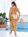 SHEIN Swim Y2GLAM Plus Size Tie Dye High Slit Cover-up Dress