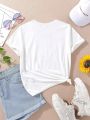 Girls' (big) Heart & Letter Print Short Sleeve T-shirt