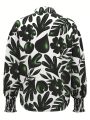 Beatriz Santos Women'S Tropical Plant Printed Long Sleeve Shirt