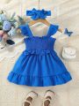 Baby Girl Summer Elastic Waist Woven Dress With Ruffled Hem