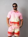 Men'S Nautical Printed Button Up Shirt And Shorts Set