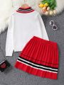 SHEIN Kids HYPEME Girls' (big) Striped Sweater And Skirt Sweater Set