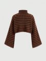 ROMWE Grunge Punk Striped Turtleneck Sweater With Star Pattern