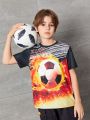 SHEIN Boys' Loose Fit Sporty Round Neck Printed Short Sleeve T-Shirt