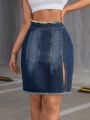 SHEIN ICON Women'S Slit Denim Skirt