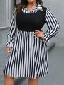 SHEIN Essnce Plus Size Women'S Striped False Two-Piece Dress