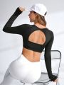 Cut Out Back Raglan Sleeve Crop Sports Tee