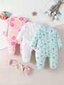 SHEIN Infant Cartoon Donut & Ice Cream Pattern Pajamas Jumpsuit