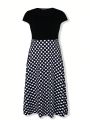 Women'S Plus Size Polka Dot Printed Splicing Dress