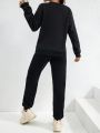 Ladies' 2pcs Letter Pattern Long Sleeve Top And Pants Set