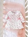 SHEIN Newborn Baby Girls' Floral Print Doll Collar Long Sleeve Dress