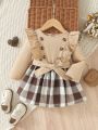 Baby Girl Plaid Print Ruffle Trim Belted Dress