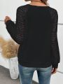 Contrast Guipure Lace Raglan Sleeve Sweatshirt