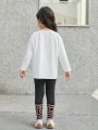 SHEIN Kids KDOMO Toddler Girls' Loose Fit Casual Round Neck Pullover T-shirt And Long Pants Set With Little Bear Pattern