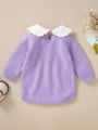 Baby Girls' Collar Flower Embroidered Sweater Romper