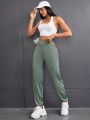 SHEIN Daily&Casual Women's Wide Waistband Jogging Pants With Phone Pocket And Elastic Cuffs