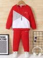 2pcs/set Toddler Boys' Long Sleeve Sweatshirt And Pants With English Letter Patchwork And Round Neck For Spring And Autumn