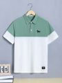 SHEIN Teen Boy's Casual Basic Horse Print Patchwork Polo Shirt With Embroidery