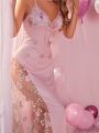 Women's Patchwork Floral Embroidered Mesh Suspender Nightgown