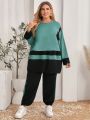 SHEIN Mulvari Plus Colorblock Drop Shoulder Tee & Sweatpants