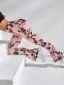 SHEIN Yoga Trendy Tie Dye Flare Leg Sports Pants