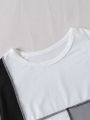 SHEIN Kids Y2Kool 3pcs/set Girls' Color Block Short Sleeve T-shirt Combination Set