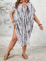 SHEIN Swim Vcay Plus Size Women'S Tie-Dye Side Slit Poncho Top