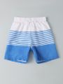 Boys Striped Drawstring Waist Swim Shorts