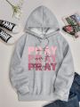 SHEIN LUNE Slogan Graphic Drawstring Thermal Lined Hoodie