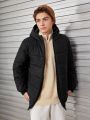 SHEIN Teen Boy Slant Pocket Zip Up Hooded Puffer Coat