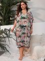 SHEIN Swim Vcay Plus Size Random Floral Print Batwing Sleeve Cover Up