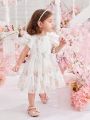 Baby Girls' Rose Printed Princess Dress With Ruffle Sleeve And Tulle Skirt