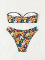 SHEIN Swim Mod Flower Printed Two-piece Swimsuit Set