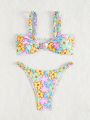 SHEIN Swim Mod Floral Print Bikini Set With Knot Detail